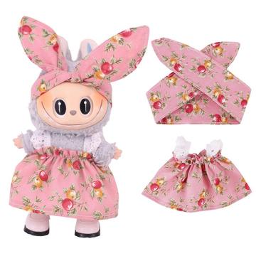 Conjunto de vestido e bandolete para festa no jardim para Labubu Mini Figure 17cm - Rosa