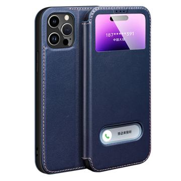 Bolsa tipo Flip de Couro Dual View para iPhone 14 Pro Max - Azul