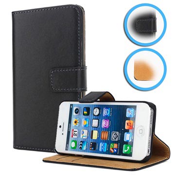 Bolsa em Pele para iPhone 5 / 5S / SE - Tipo Carteira - Preto