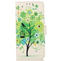 Bolsa Tipo Carteira Glam para Samsung Galaxy S21 FE 5G - Árvore Florida / Verde