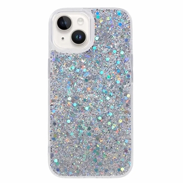 Capa de TPU Glitter Flakes para iPhone 15 Plus - Prateado
