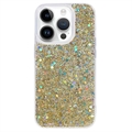Capa de TPU Glitter Flakes para iPhone 15 Pro - Dourado