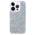 Capa de TPU Glitter Flakes para iPhone 15 Pro - Prateado