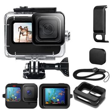 GoPro Hero 9/10/11 Waterproof Case W. Capa de silicone / Protetor de ecrã / Capa para bateria - Transparente