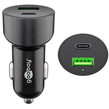 Carregador Rápido de Carro Goobay 48W com USB-C PD & USB-A QC3.0 - Preto
