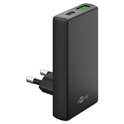 Carregador rápido duplo Goobay GaN 90° plano - 65W, USB-C e USB-A