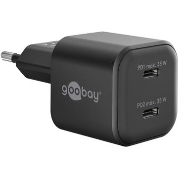 Carregador rápido Goobay Nano GaN Dual USB-C PD 35W - Preto
