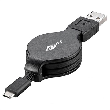 Cabo USB 2.0 / USB 3.1 Tipo-C Goobay Retractable - Preto