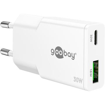 Carregador rápido duplo Goobay Slim USB-C PD GaN 30W
