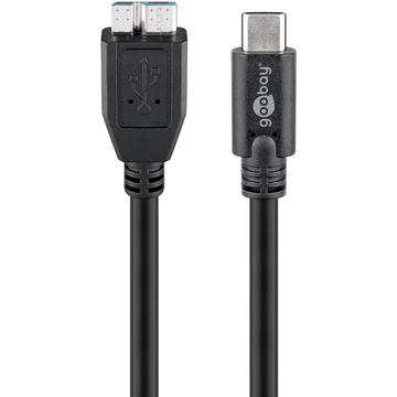 Cabo USB-C Goobay - USB-C/Micro USB 3.0 - 0,6 m - Preto