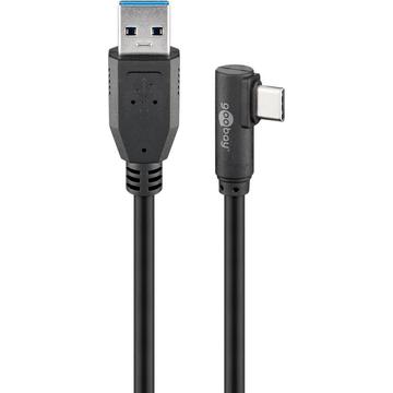 Cabo USB-C com Ângulo 3m Goobay - USB-C/USB-A - Preto