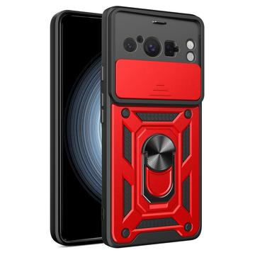 Capa Híbrida de Anel Rotativo com Proteção de Câmera para Google Pixel 8 Pro - Vermelho