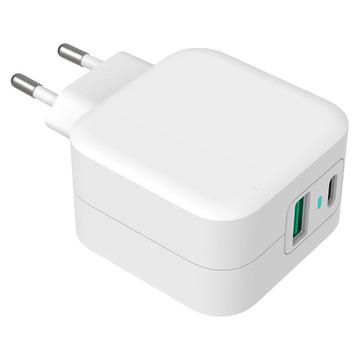 Carregador de parede GreyLime 38W PD & QC - USB-C, USB-A - Branco
