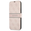 Bolsa Tipo Flip Guess 4G Printed Stripe para iPhone 13 Pro - Cor-de-Rosa