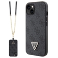 Capa com Alça Crossbody Guess 4G Strass Triangle Metal Logo para iPhone 15 - Preto