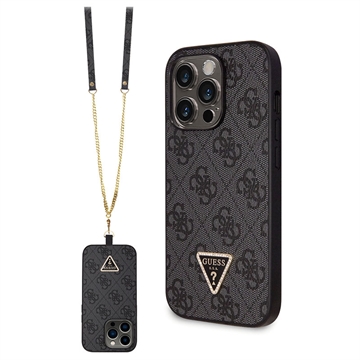 Capa com Alça Crossbody Guess 4G Strass Triangle Metal Logo para iPhone 15 Pro Max