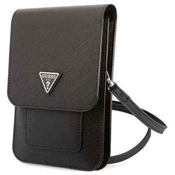 Bolsa à Tiracolo Guess Saffiano Triangle Logo - Preto