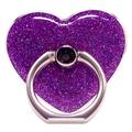 Suporte de anel com brilho em formato de coração para suporte de telefone com fivela de metal para smartphone - roxo