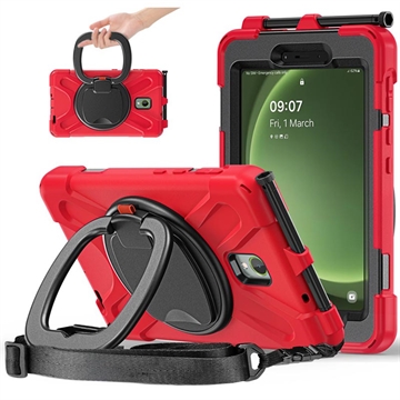 Capa com Alça Heavy Duty 360 para Samsung Galaxy Tab Active5 - Vermelho / Preto