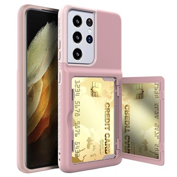 Capa Híbrida com Espelho Secreto para Samsung Galaxy S21 Ultra 5G - Cor-de-Rosa