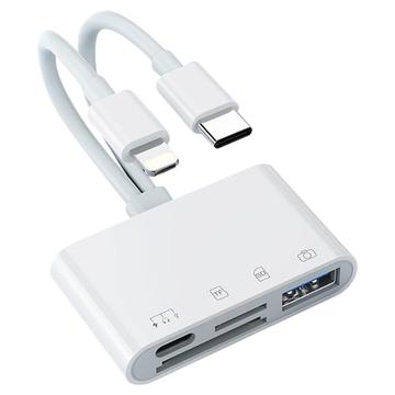 Leitor de cartões 4 em 2 USB-C e Lightning para SD/TF de alta velocidade, USB-C, adaptador de câmara USB OTG