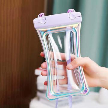 Capa flutuante holográfica à prova de água para smartphone com cordão de segurança - Roxo