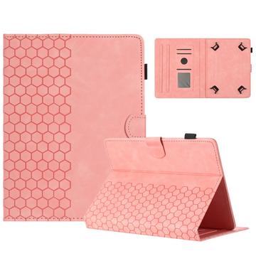 Capa universal para tablet com padrão favo de mel e ranhuras para cartões - 10" - Rosa