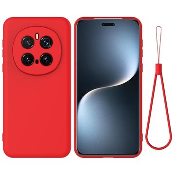 Capa de silicone líquido com correia de mão para Honor Magic7 Pro - Vermelho