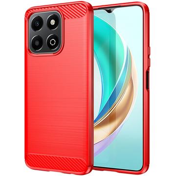 Capa de TPU Escovado para Honor X6b - Fibra de Carbono - Vermelho