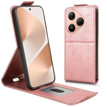Capa flip vertical com suporte para Huawei Pura 80 - Cor-de-Rosa Dourado