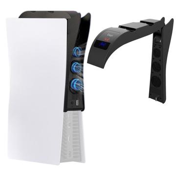 IPEGA PG-P5015 2 em 1 para PS5 Suporte de carregamento de controlador duplo com ventoinha de arrefecimento Suporte de armazenamento para auscultadores