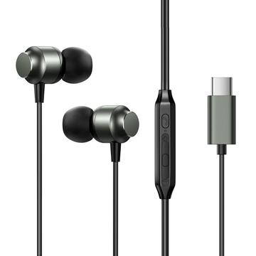 JOYROOM EC06 Auscultadores intra-auriculares de metal com microfone Som HiFi Auscultadores com fios tipo C - Tarnish