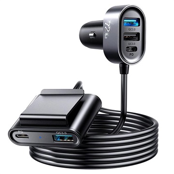 Carregador Rápido de Carro Joyroom JR-CL05 5-Port - 2x PD USB-C, 3x QC3.0 USB - 72W