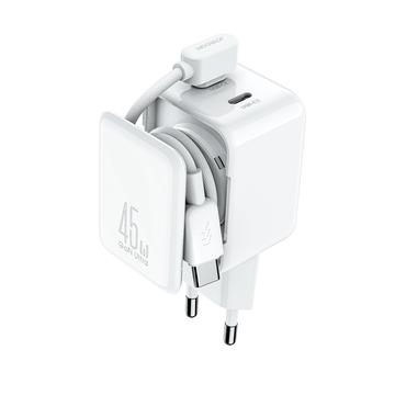 Carregador de parede Joyroom JR-TCL05 45W GaN com duas portas USB-C e organizador de cabos - Branco
