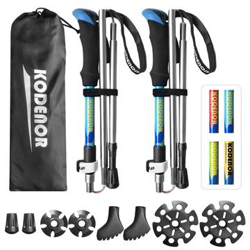 KODENOR 2 PCS Collapsible Trekking Pole Set Para Trekking Camping Viajando Escalada Estilo Curto - Azul