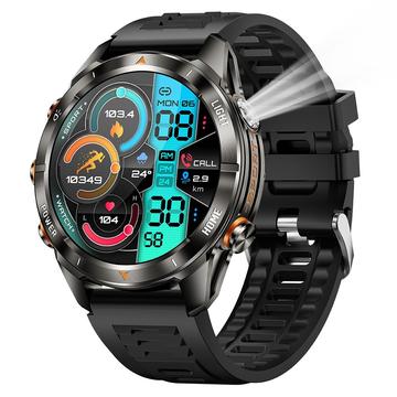 Relógio inteligente desportivo KT80 - 3ATM à prova de água, chamadas Bluetooth, ecrã tátil HD de 1.46", lanterna integrada