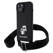 Capa Karl Lagerfeld Saffiano Crossbody Metal Karl & Choupette para iPhone 15 - Preto