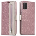 Bolsa tipo Carteira Lace Pattern para Samsung Galaxy A52 5G, Galaxy A52s - Cor-de-Rosa