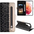 Bolsa tipo Carteira Lace Pattern para Samsung Galaxy S22 Ultra 5G - Preto
