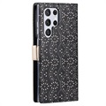 Bolsa tipo Carteira Lace Pattern para Samsung Galaxy S22 Ultra 5G - Preto