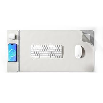 Almofada de secretária grande com carregador sem fios de 15W para Smartphone/Earbuds - Cinzento