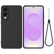 Capa de silicone líquido com correia de mão para Samsung Galaxy S25 Edge - Preto