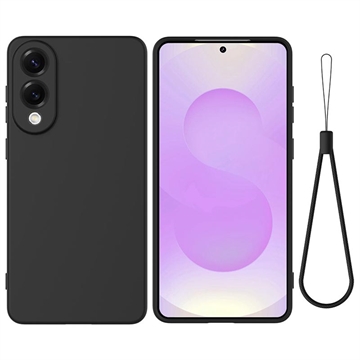 Capa de silicone líquido com correia de mão para Samsung Galaxy S25 Edge - Preto