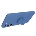 Capa de Silicone Líquido com Suporte de Anel para Samsung Galaxy S21 FE 5G - Azul