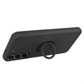 Capa de Silicone Líquido com Suporte de Anel para Samsung Galaxy S22 5G - Preto