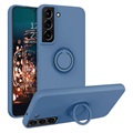 Capa de Silicone Líquido com Suporte de Anel para Samsung Galaxy S22 5G - Azul