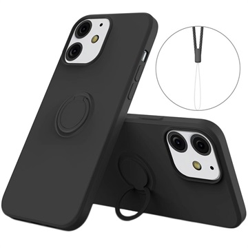 Capa de Silicone Líquido com Anilha para iPhone 13 Mini - Preto