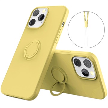 Capa de Silicone Líquido com Anilha para iPhone 13 Pro - Amarelo