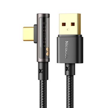 MCDODO CA-3380 MDD 1,2 m USB-A para Type-C Cabo de dados com cotovelo de 90 graus 6A Carregamento rápido Cabo transparente