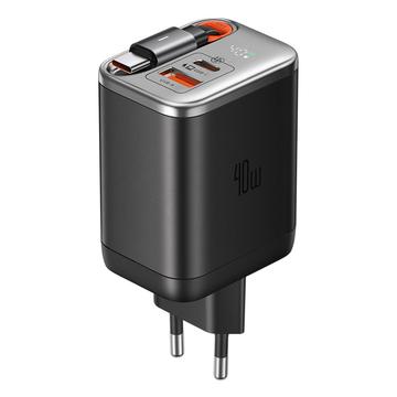 Mcdodo CH-4281 Carregador rápido GaN de 40W com cabo USB-C retrátil de 65cm e portas USB-C e USB-A